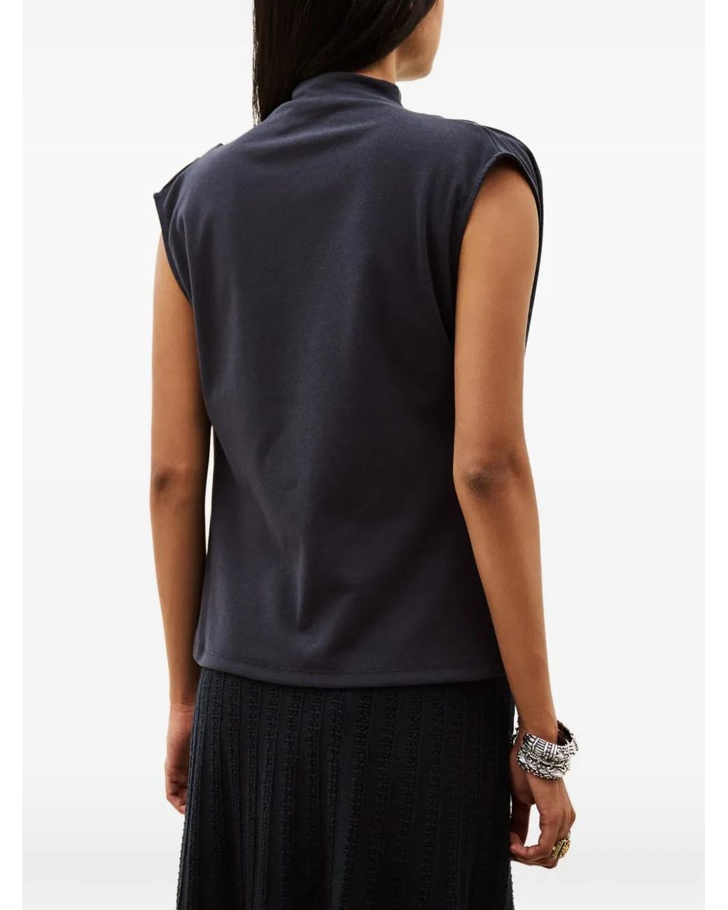 Ba&sh Blue Hoda Draped High-Neck Top