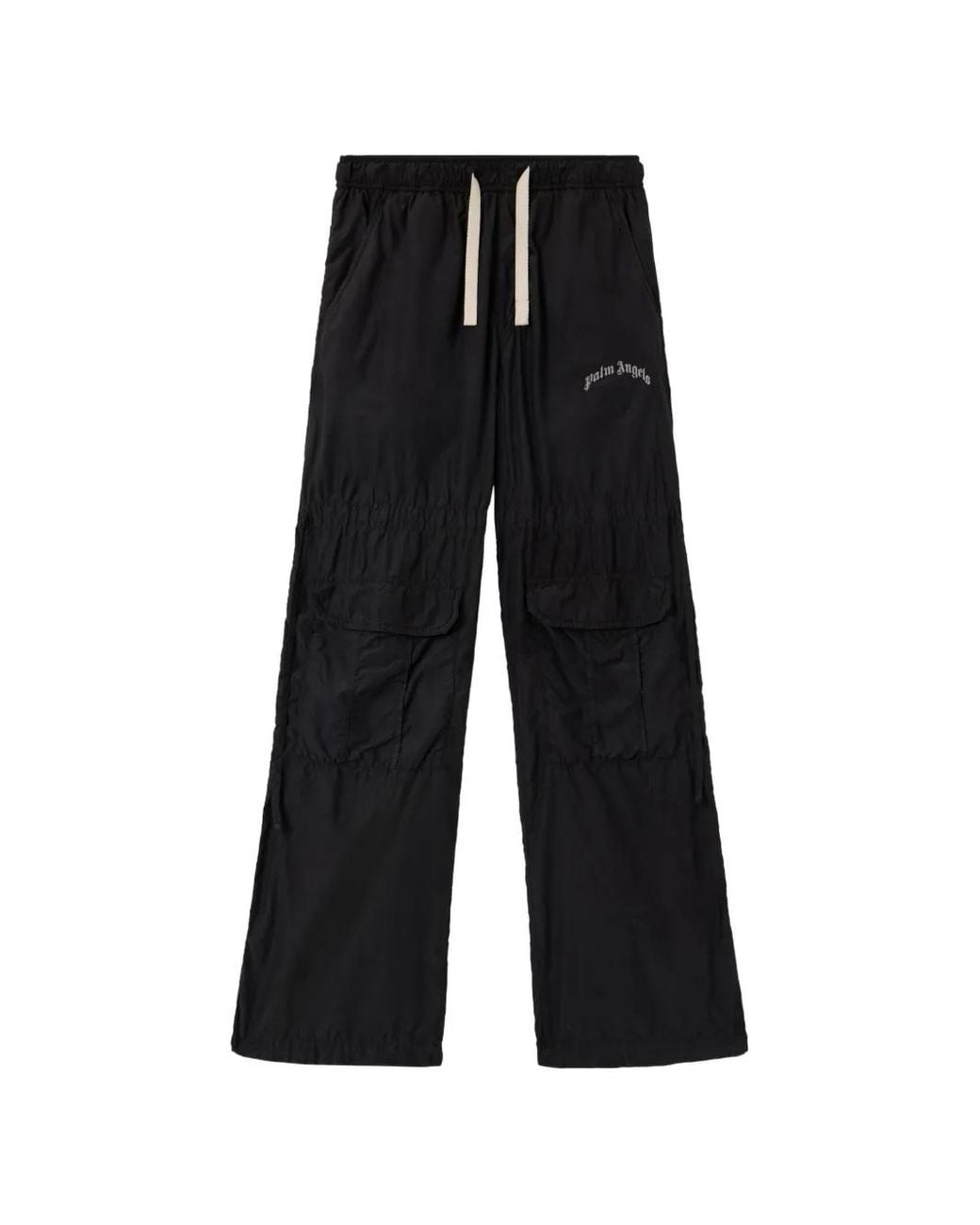 Palm Angels Black Curved Logo Draws Cargo Trousers for men