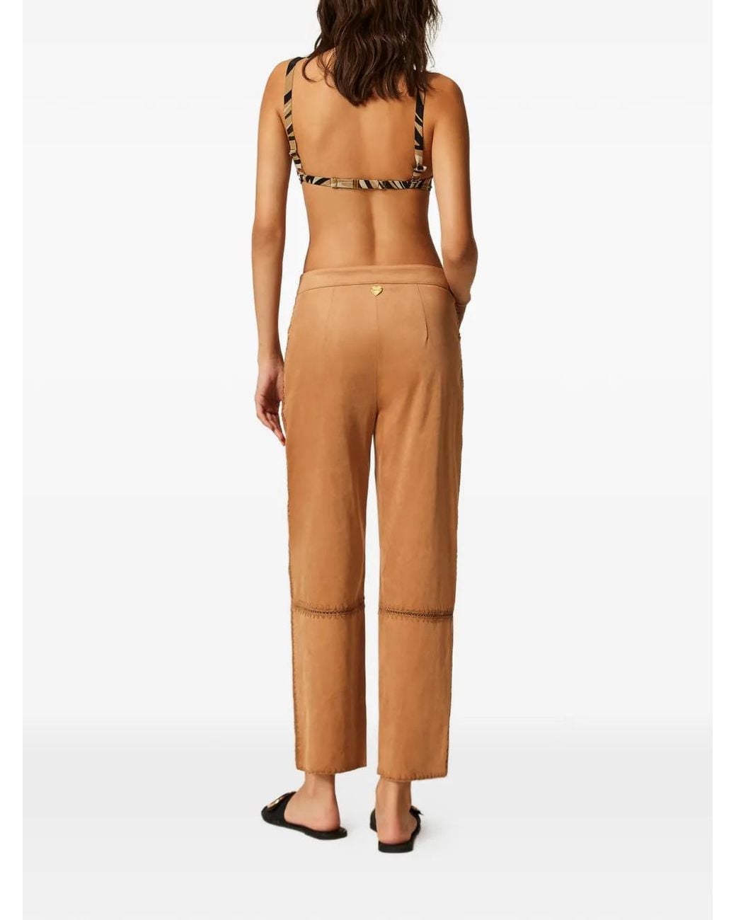 Twinset Multicolor Pantalon En Daim À Broderies