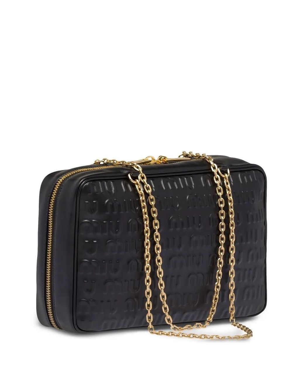 Miu Miu Black Embossed Logo Leather Top-Handle Bag