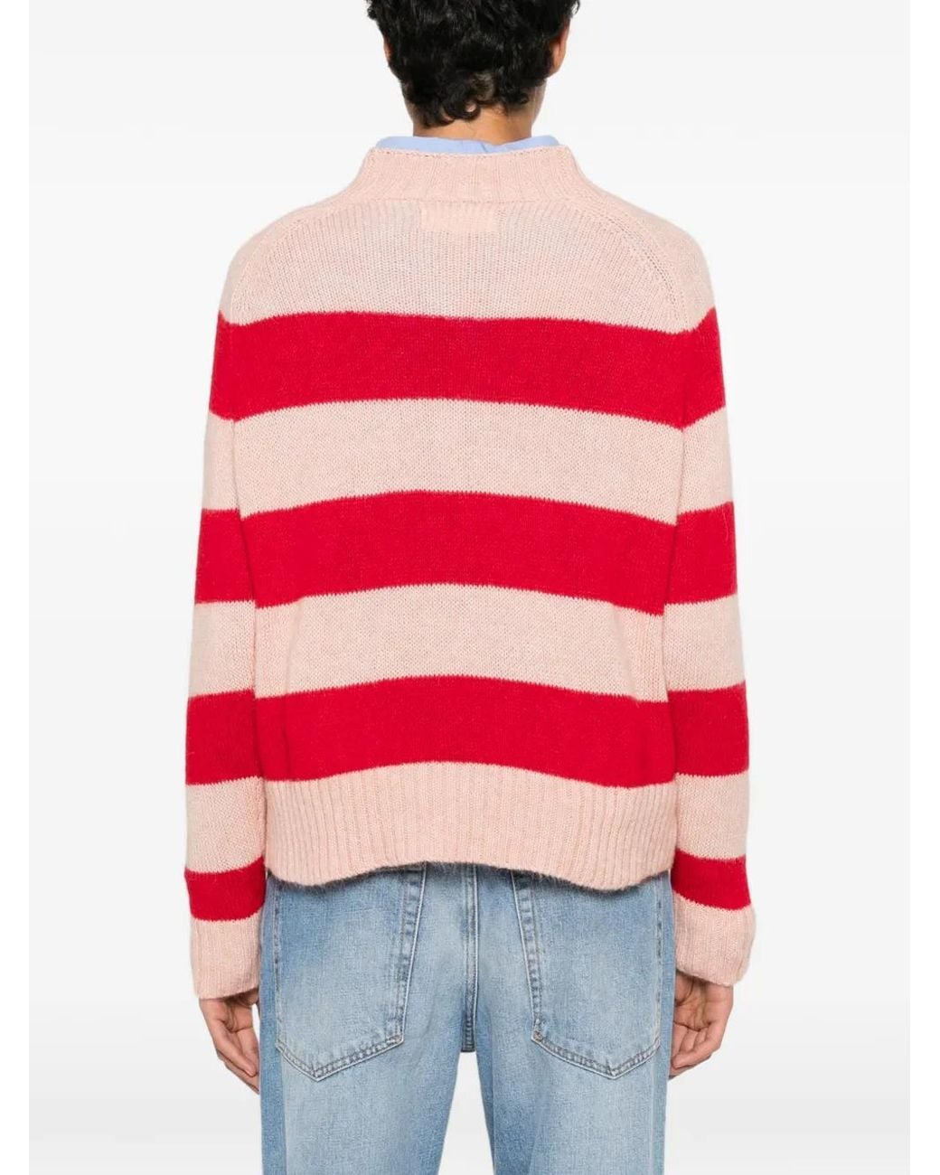 Psophia Red Striped Raglan-Sleeve Wool Sweater