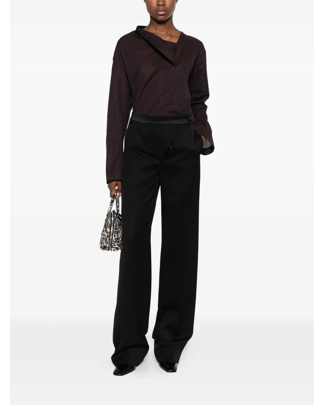 The Attico Black Pantalon À Détail Portefeuille En Laine À Empiècements