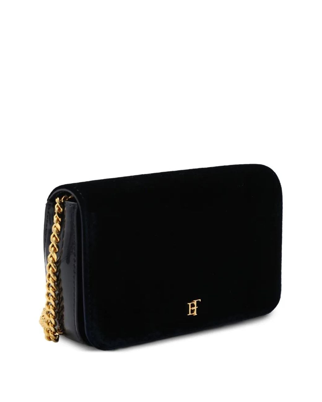 Elisabetta Franchi Black Velvet Shoulder Bag With Crocodile Print