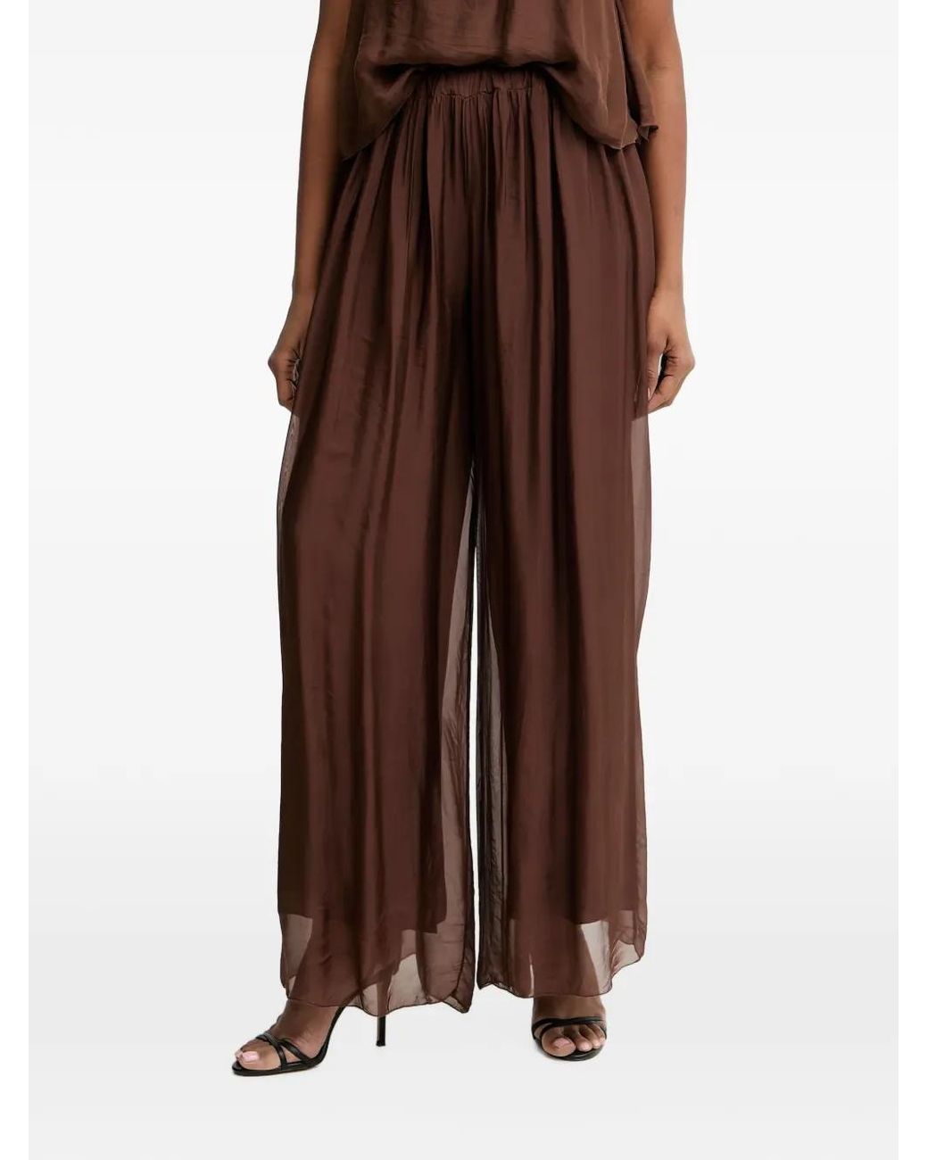 Haveone Brown Sheer-Panel Palazzo Pants