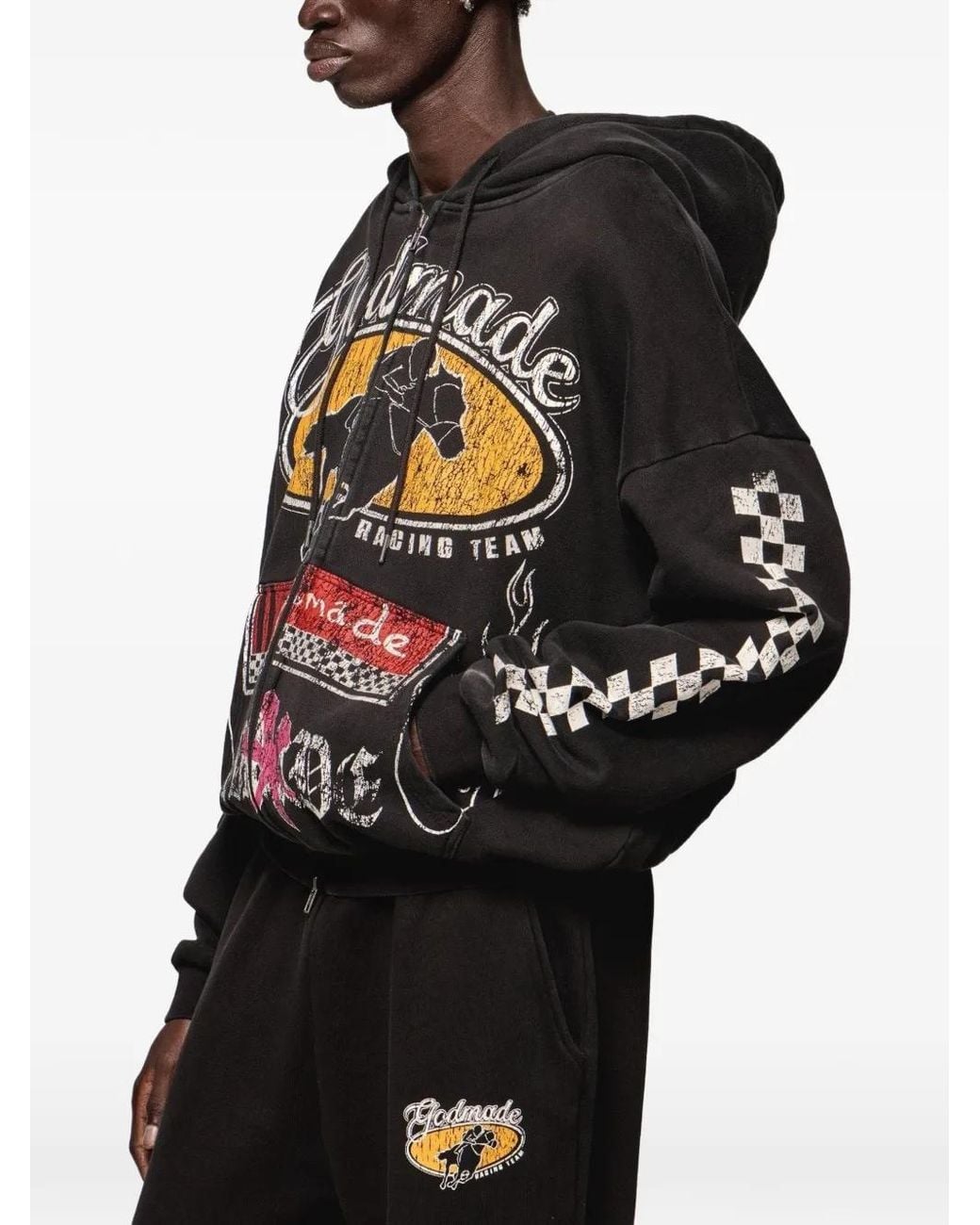 GODMADE Black Graphic-Print Zip-Up Hoodie for men