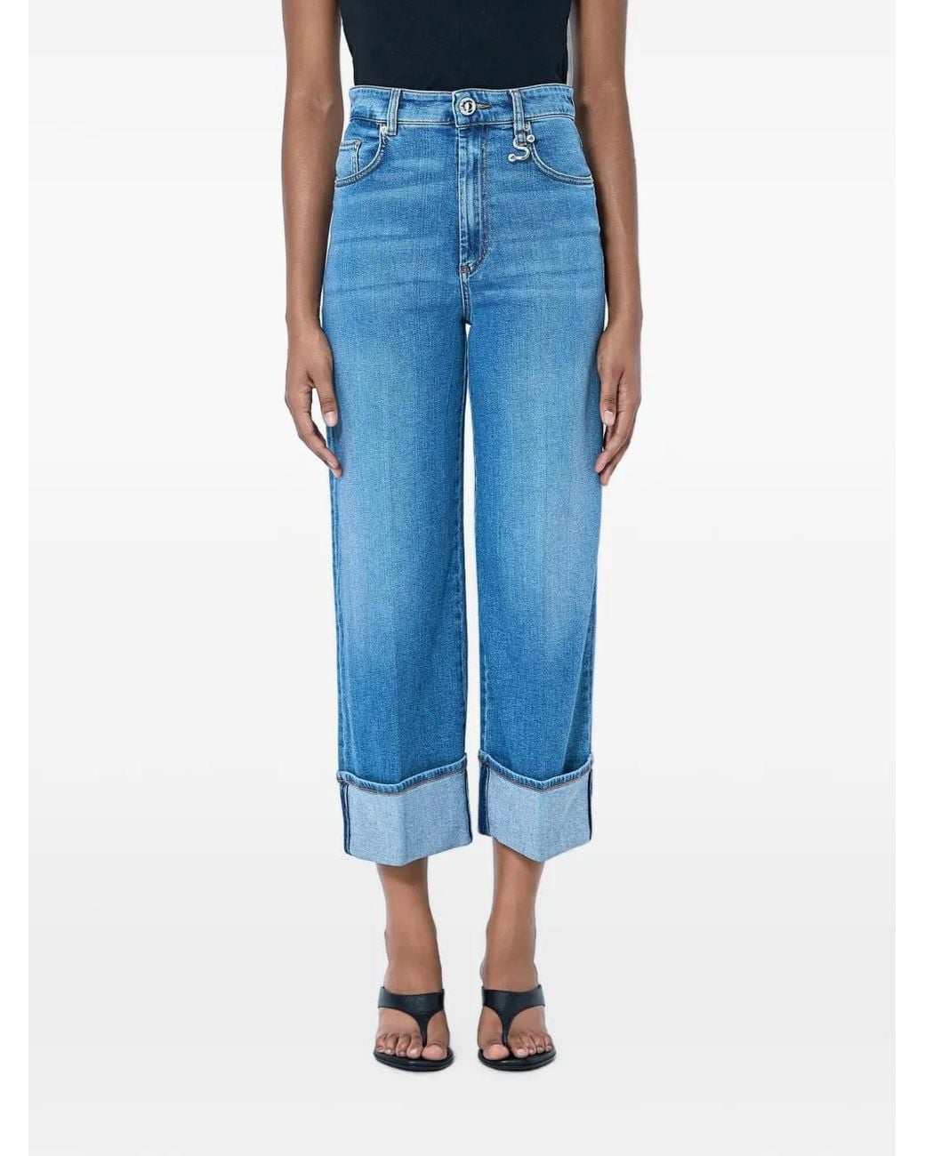 Sportmax Blue Cropped Turned-Up Jeans