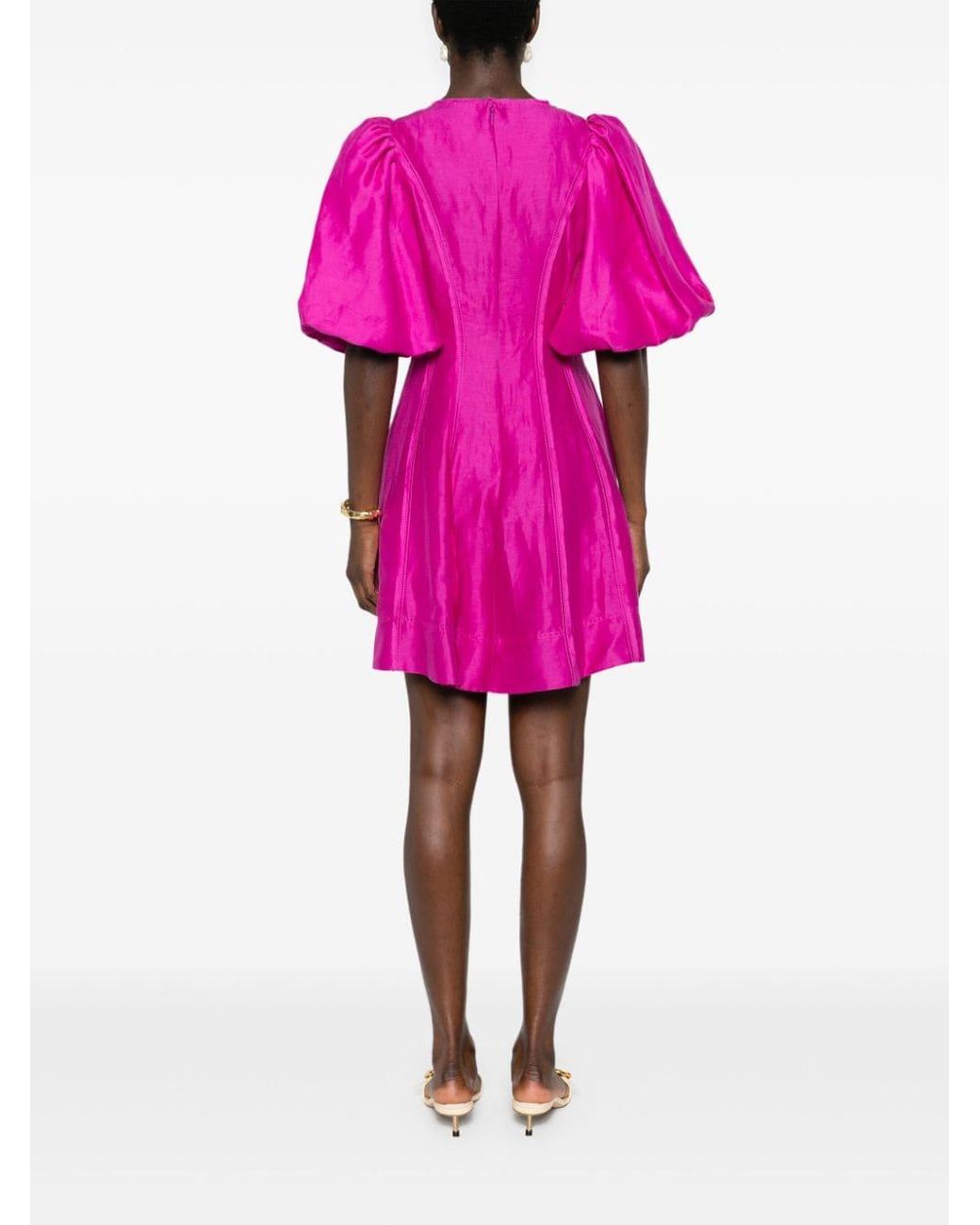 strapless open back dress Gianna puff sleeve mini dress french rose pink