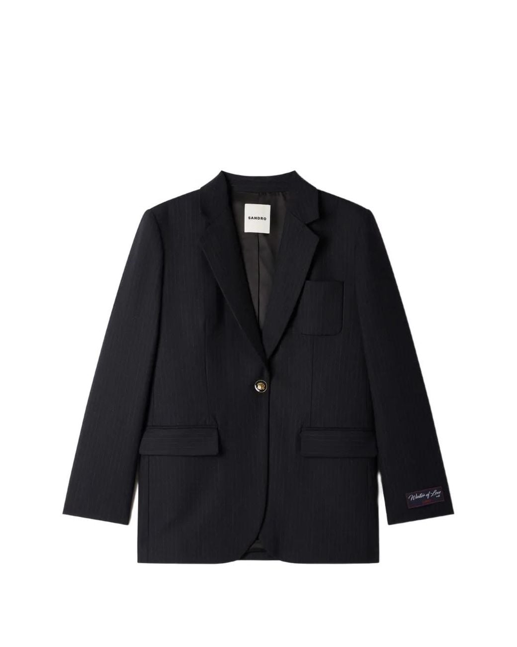 Sandro Black Striped Single-Breasted Blazer