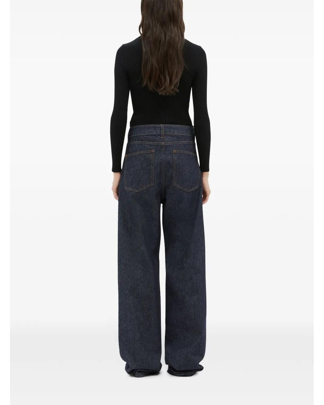 MSGM Blue Rhinestone-Embellished Wide-Leg Jeans