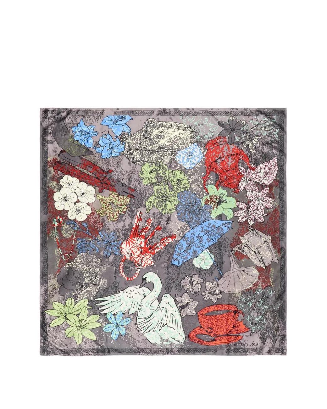 Bimba Y Lola Gray Anthracite Arabesque Print Scarf