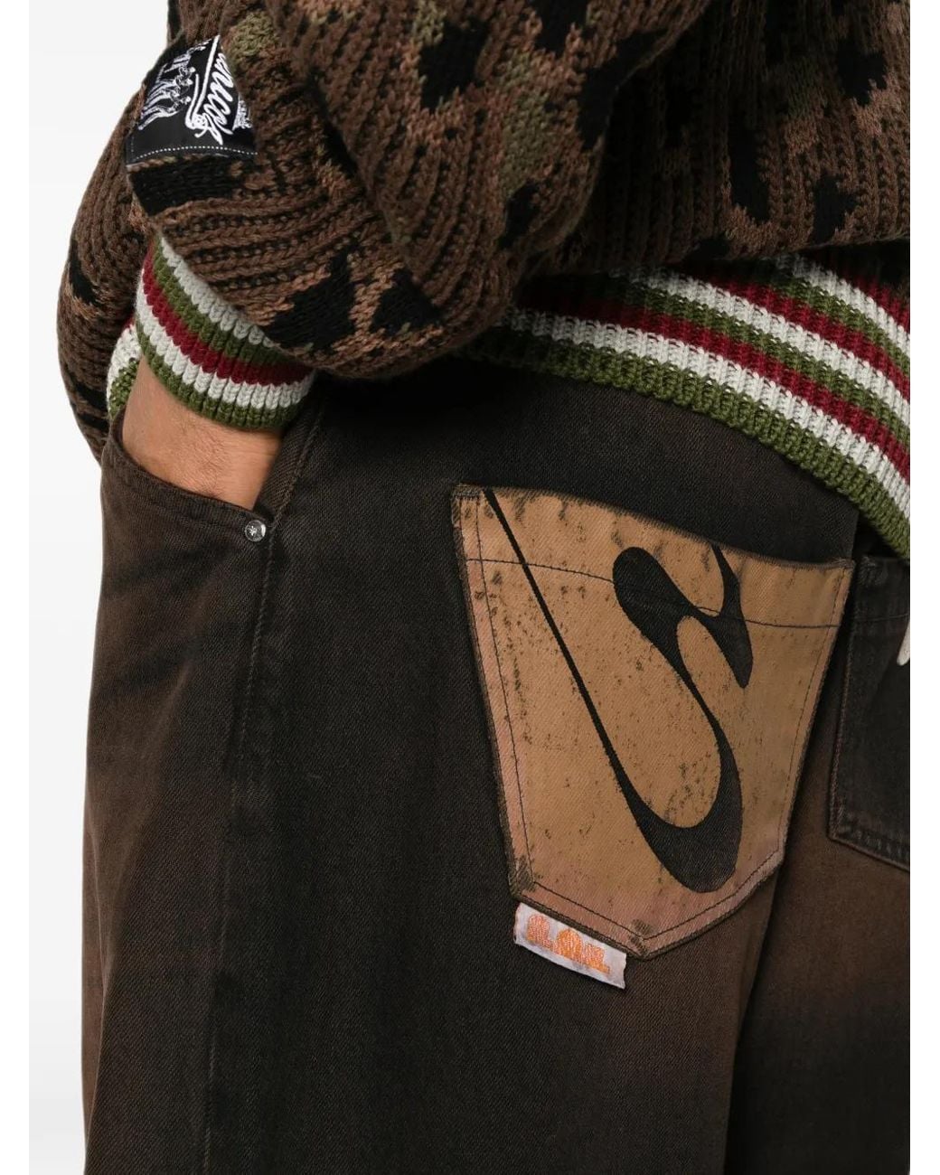 PDF Black Faded Graphic-Print Jeans for men