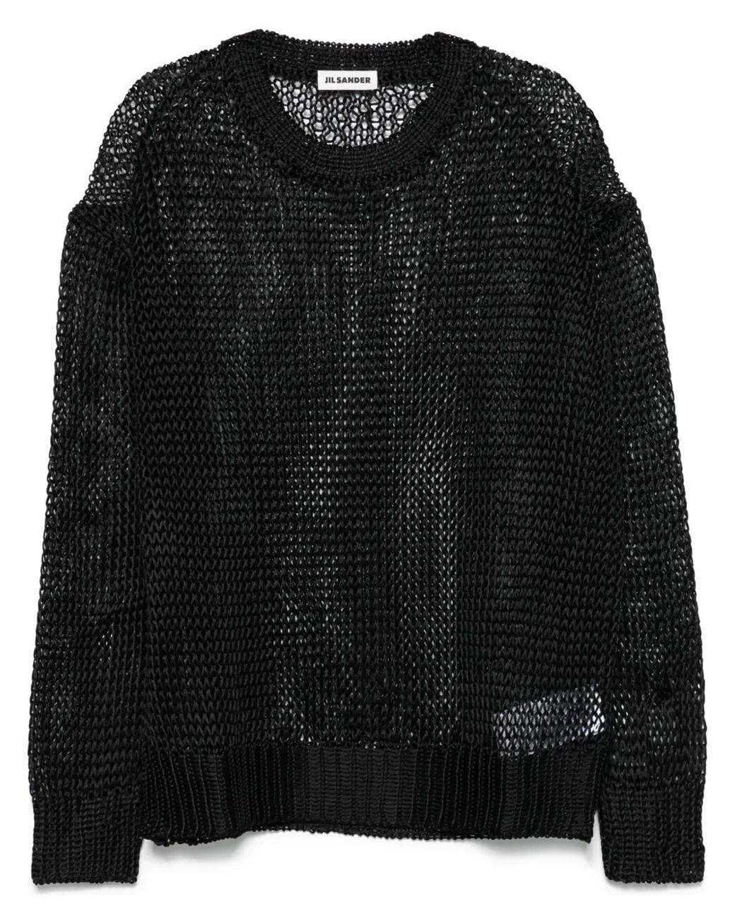 Jil Sander Black Oversized Perforated Silk Knit Sweater
