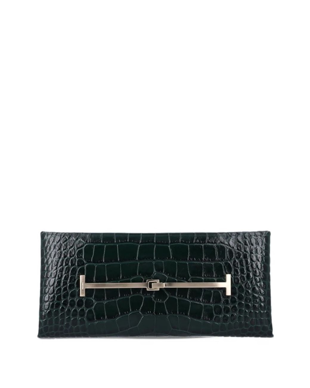 Tom Ford Black Tumbled Printed Crocodile Leather Arc Clutch