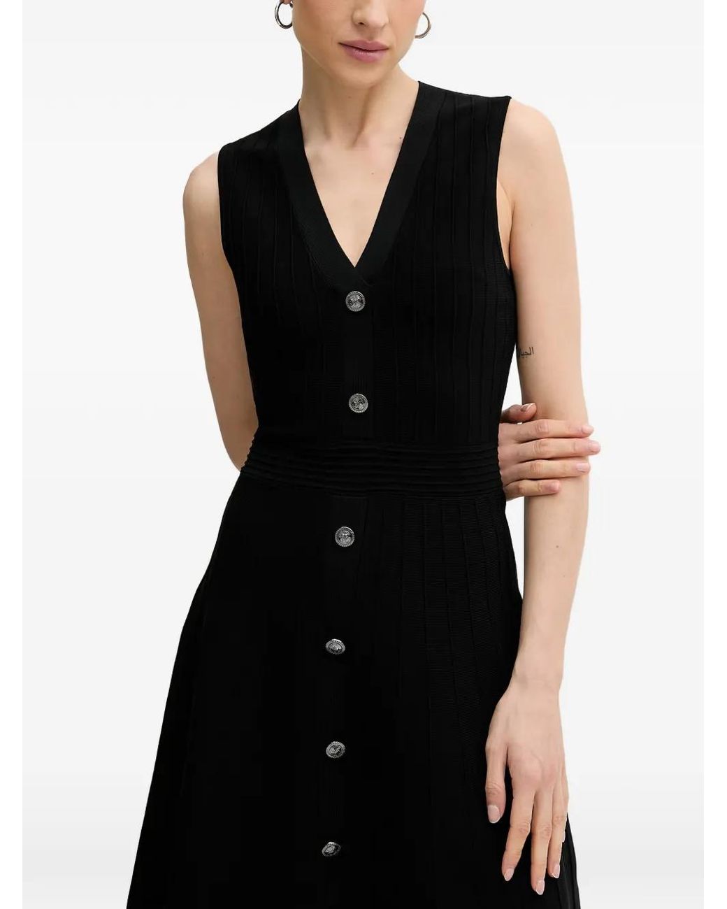 Guess Ribgebreide Button-Down Mini-Jurk in het Black