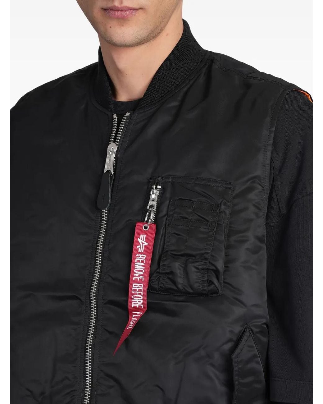 Alpha Industries Black Logo-Strap Bomber Jacket for men