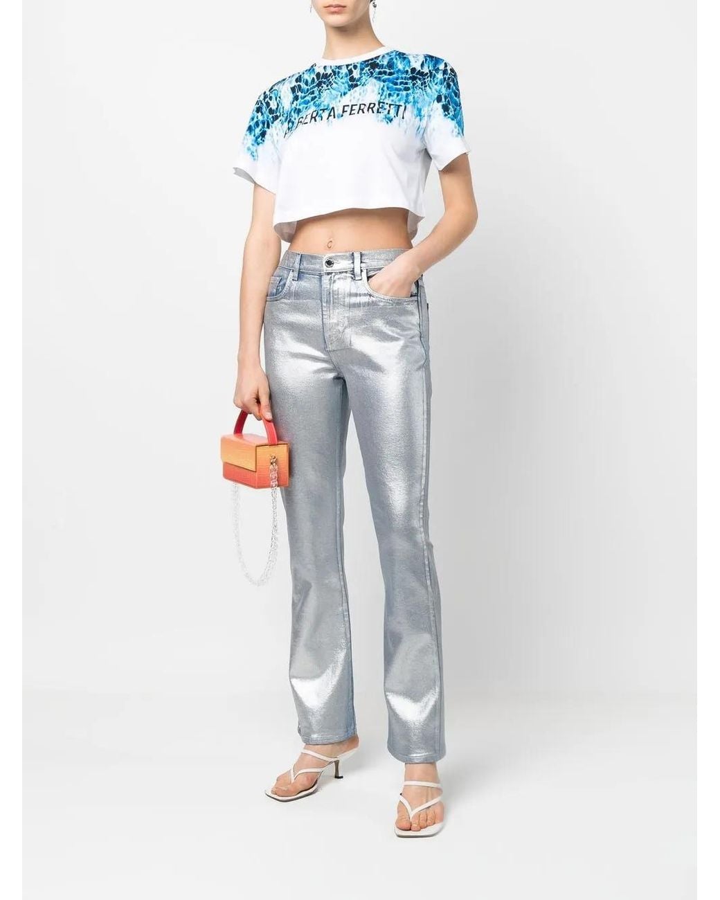 Alberta Ferretti Blue Metallic Flared Jeans