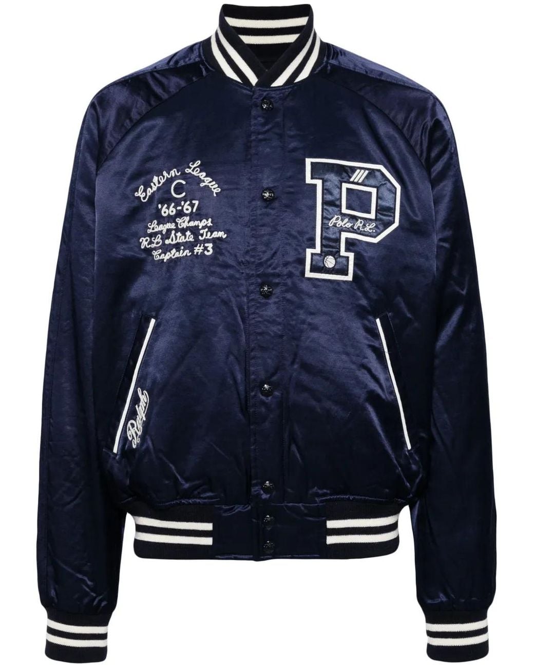 Polo Ralph Lauren Blue Logo-Appliqué Satin Bomber Jacket for men