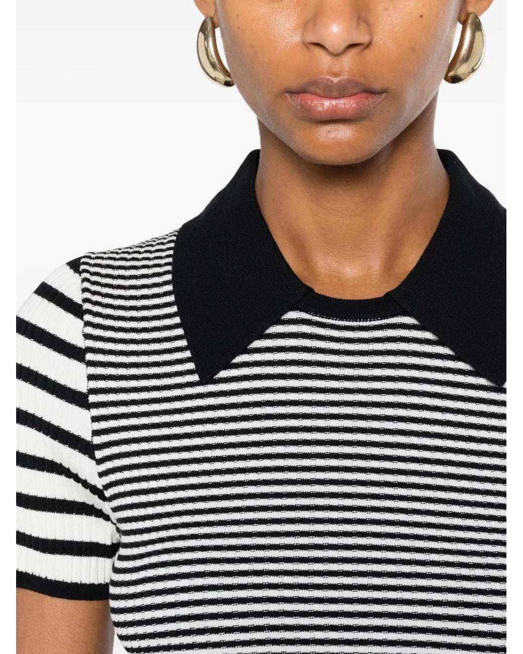 Sandro Black Striped Polo-Style Sweater