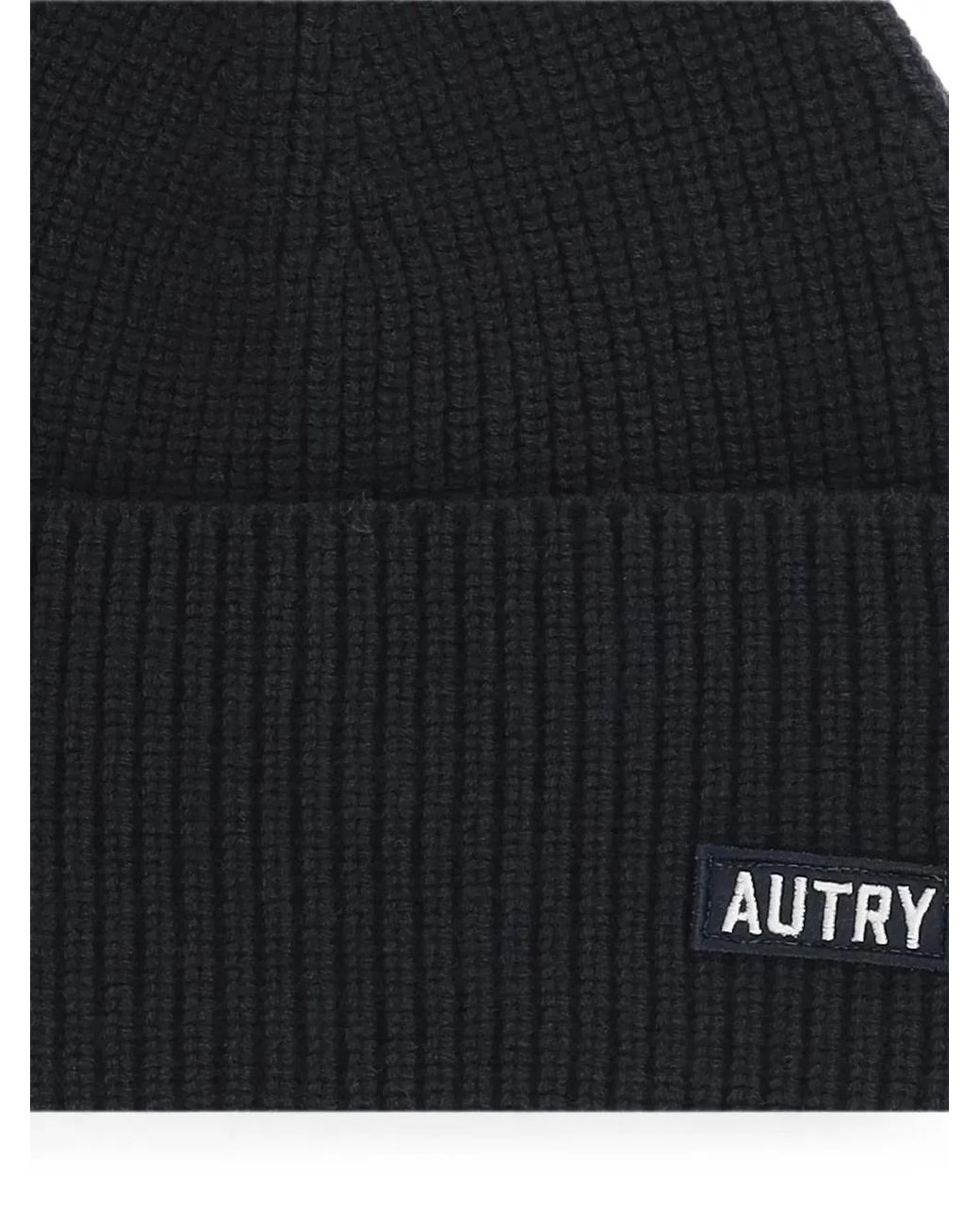 Autry Blue Ribbed-Knit Logo-Patch Beanie Hat