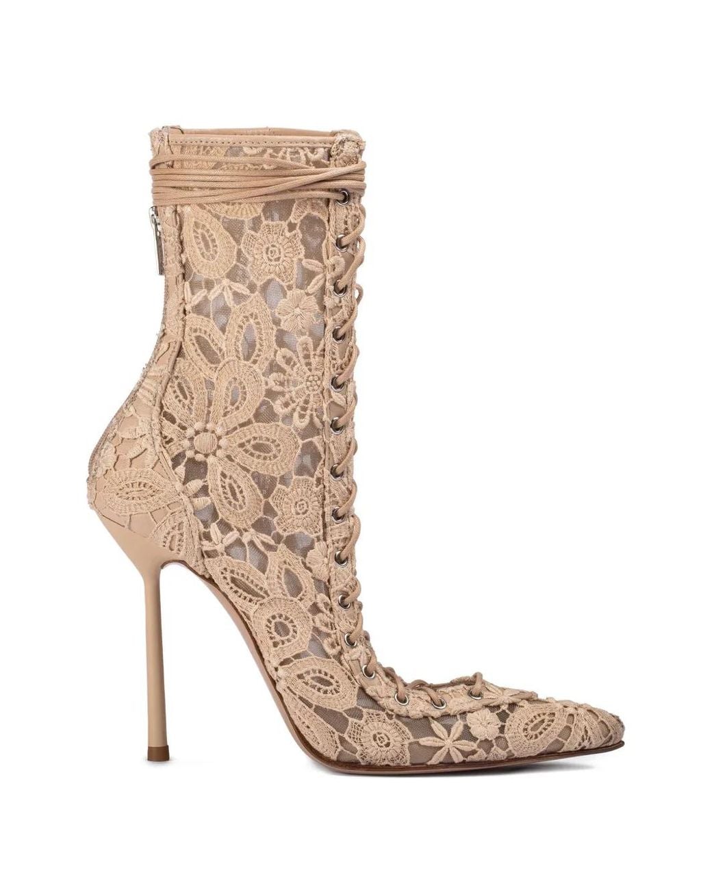 Le Silla Natural Chantilly Lace-Up Ankle Boots