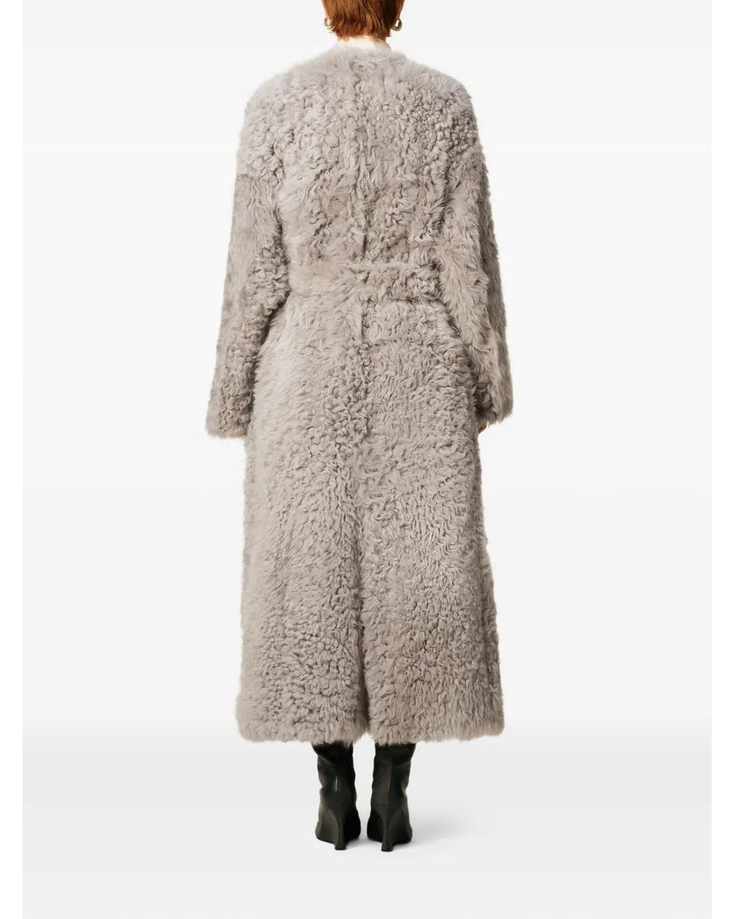AMI White Shearling Belted Coat