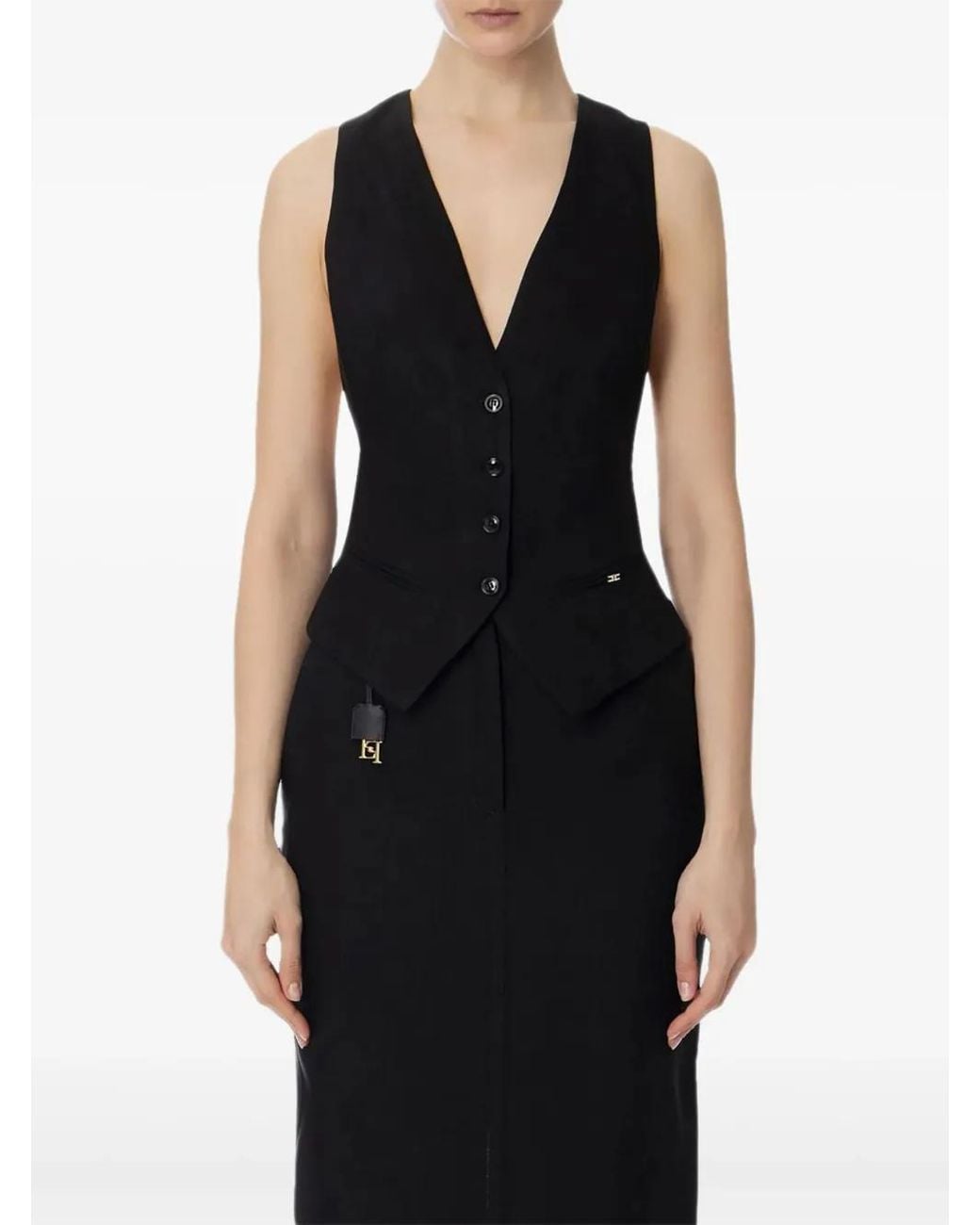 Elisabetta Franchi Black Button-Fastening Sleeveless Waistcoat