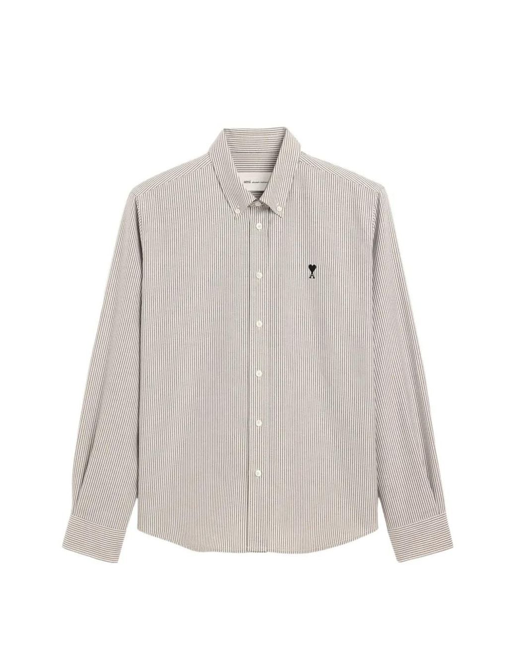AMI Gray Striped Cotton Shirt With Ami De Coeur