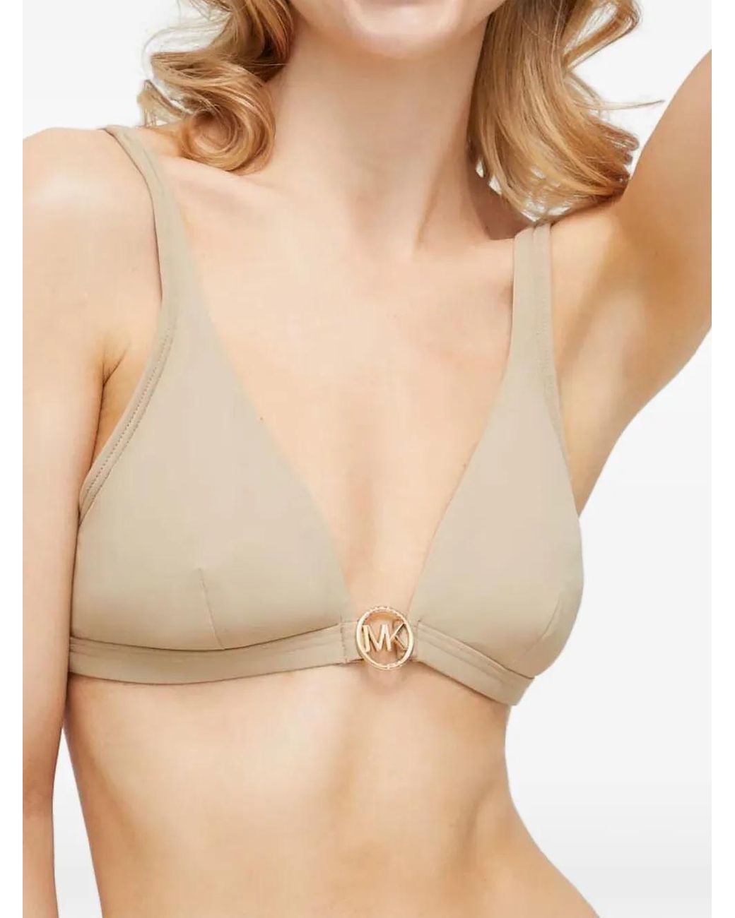 MICHAEL Michael Kors Natural Logo-Plaque Bikini Top