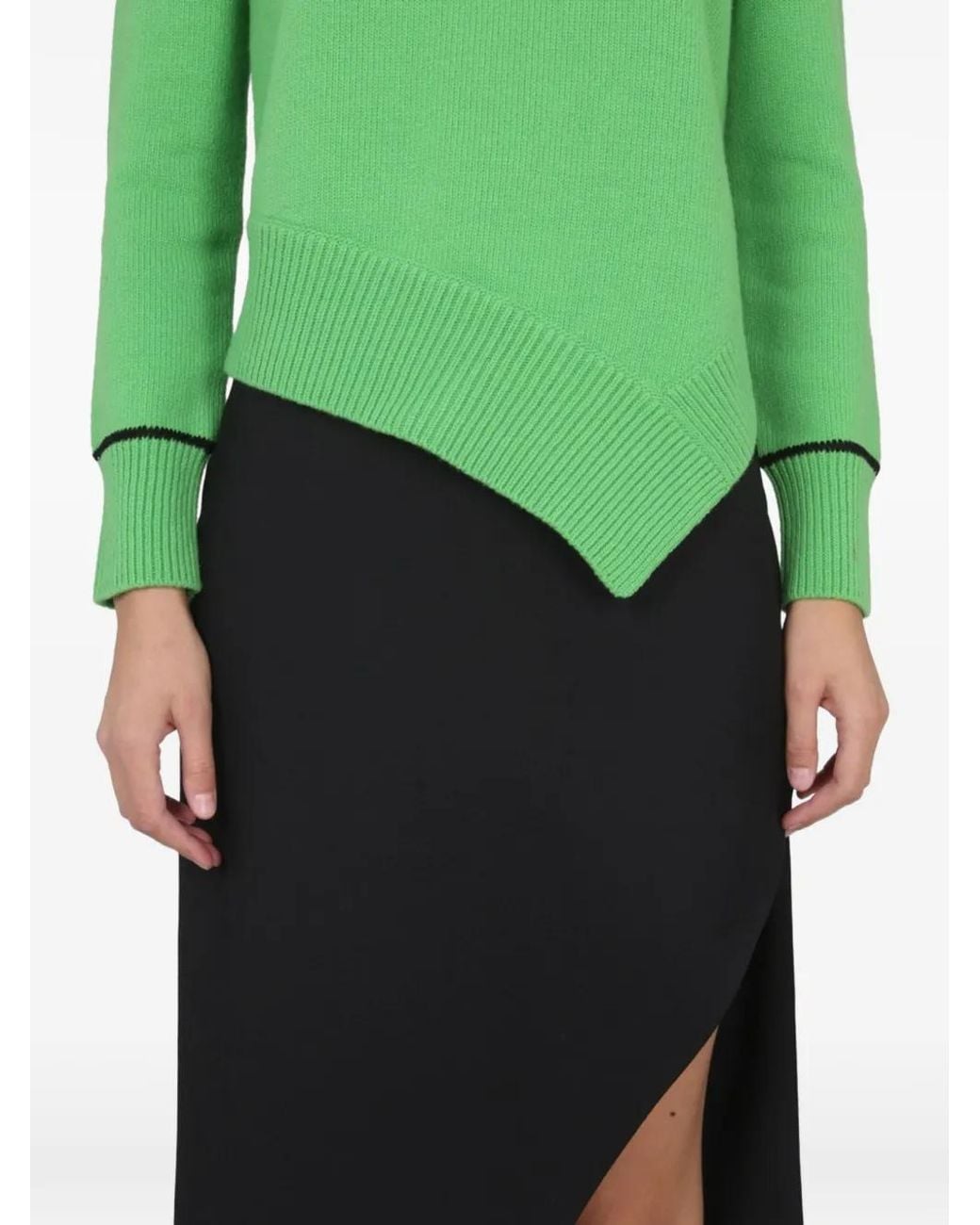 McQueen Green Bare Shoulders Asymmetric Knitwear