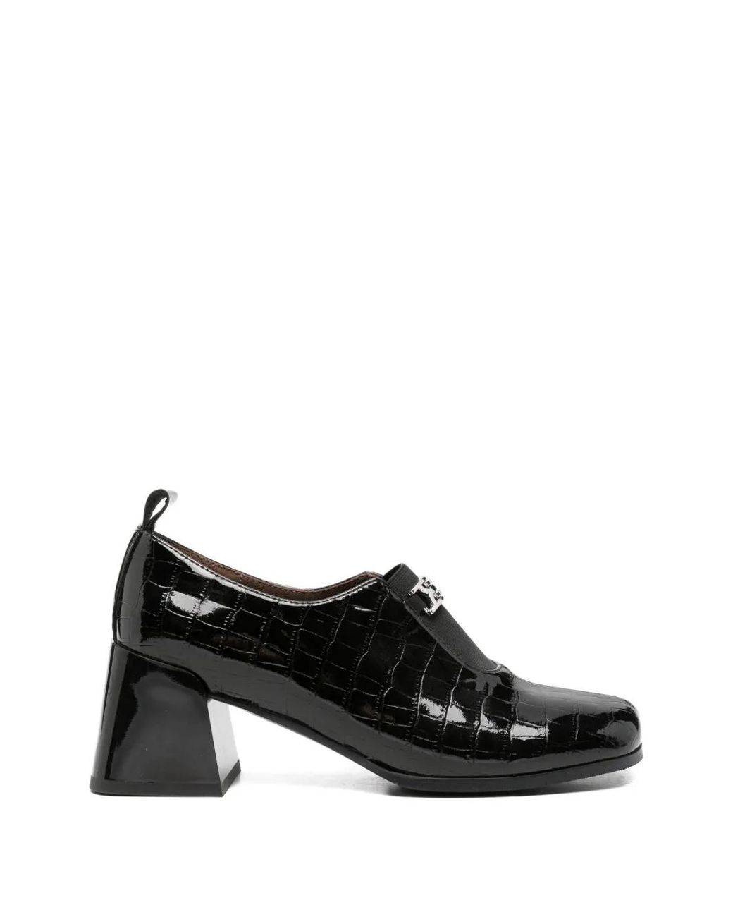 Linda Baumann Black Crocodile-Embossed Leather Pumps