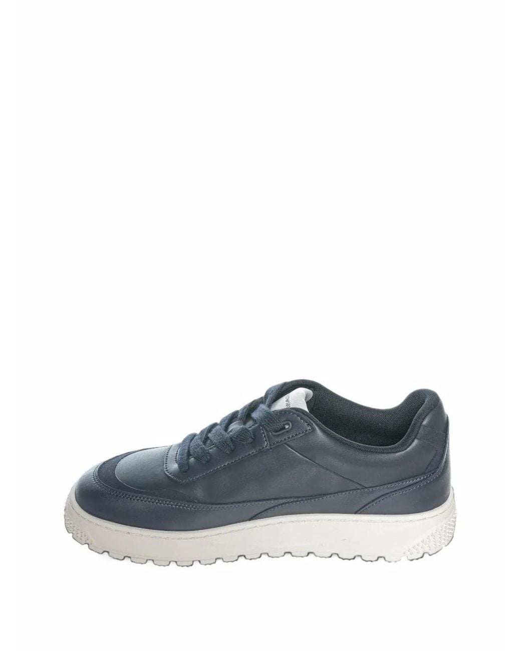Emporio Armani Blue Smooth Leather Lace-Up Sneakers With A Textured Rubber Sole for men