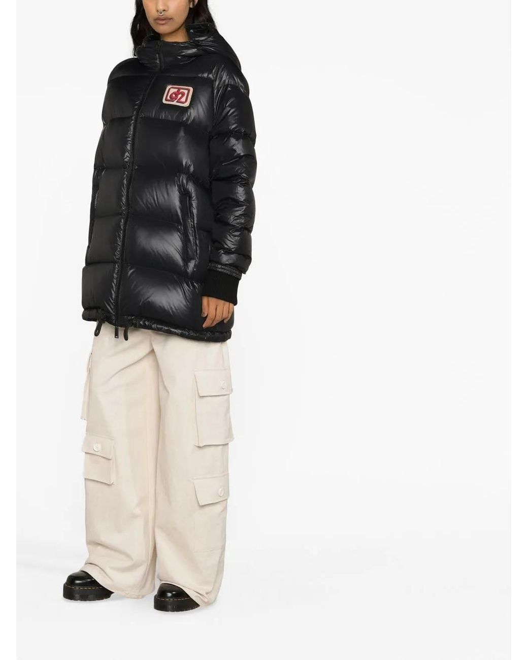 DSquared² Black Logo-patch Padded Coat