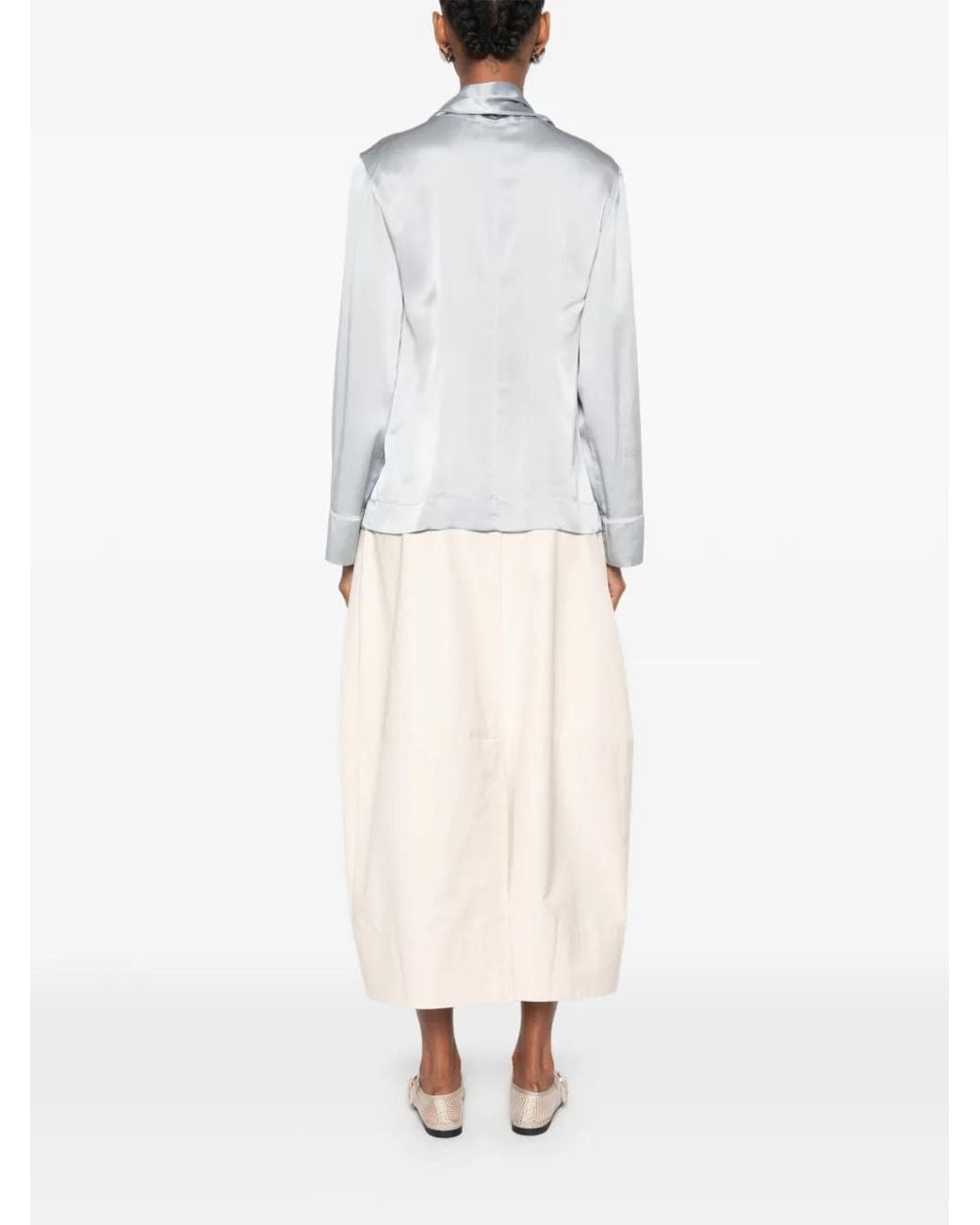 Forte_forte White Fringe-Trim Tie-Neck Shirt