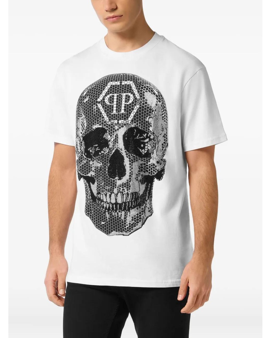 Philipp Plein White Skull-Print T-Shirt for men