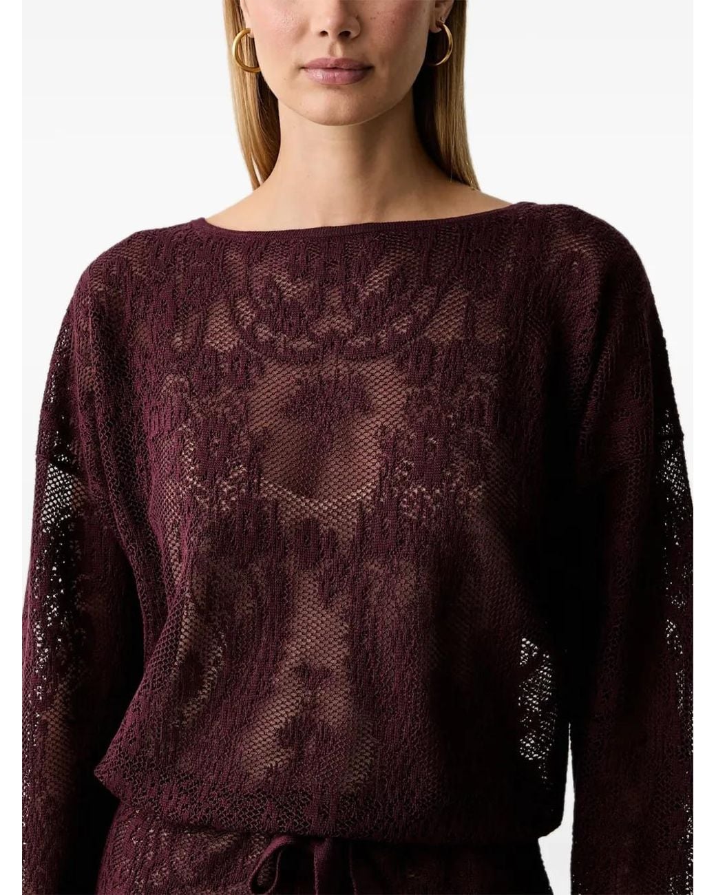 Twinset Purple Lace-Knit Drawstring-Waist Midi Dress