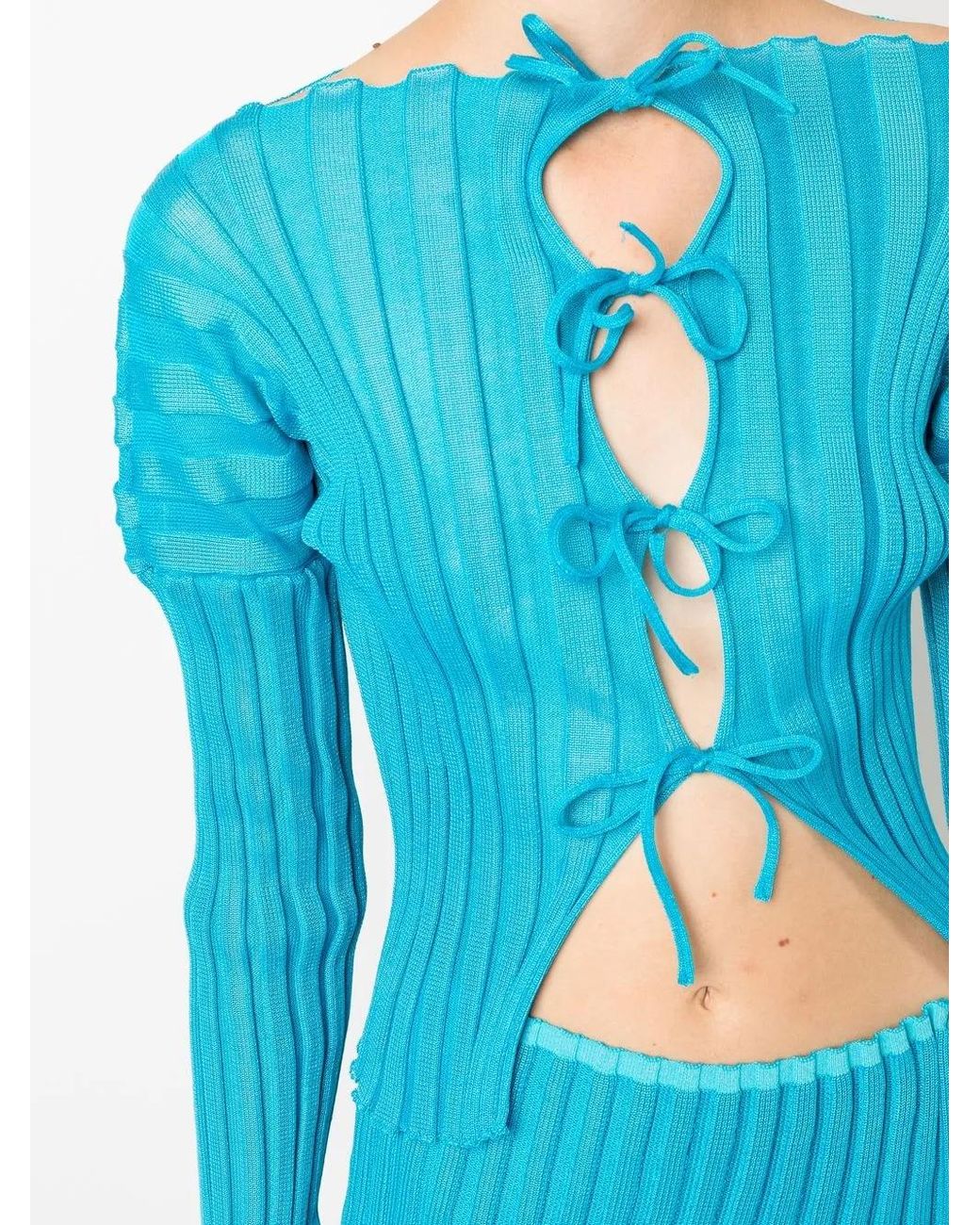 a. roege hove Blue Katrina Ribbed Knit Lace-Up Top