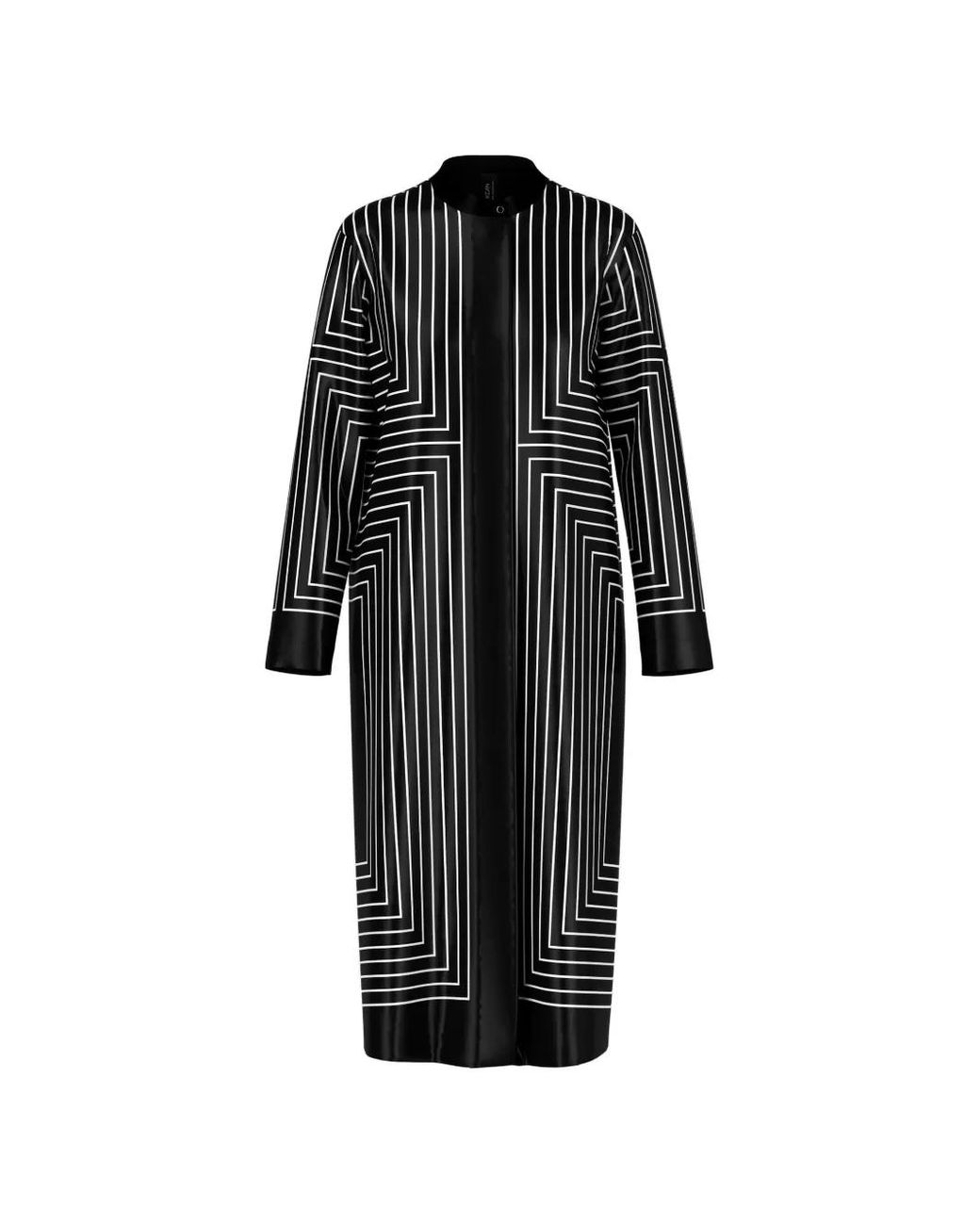Marc Cain Black Graphic-Pattern Long-Sleeve Midi Dress