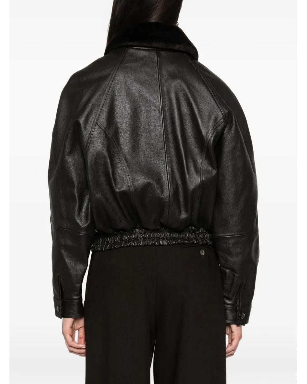 Magda Butrym Black Shearling-Collar Leather Jacket