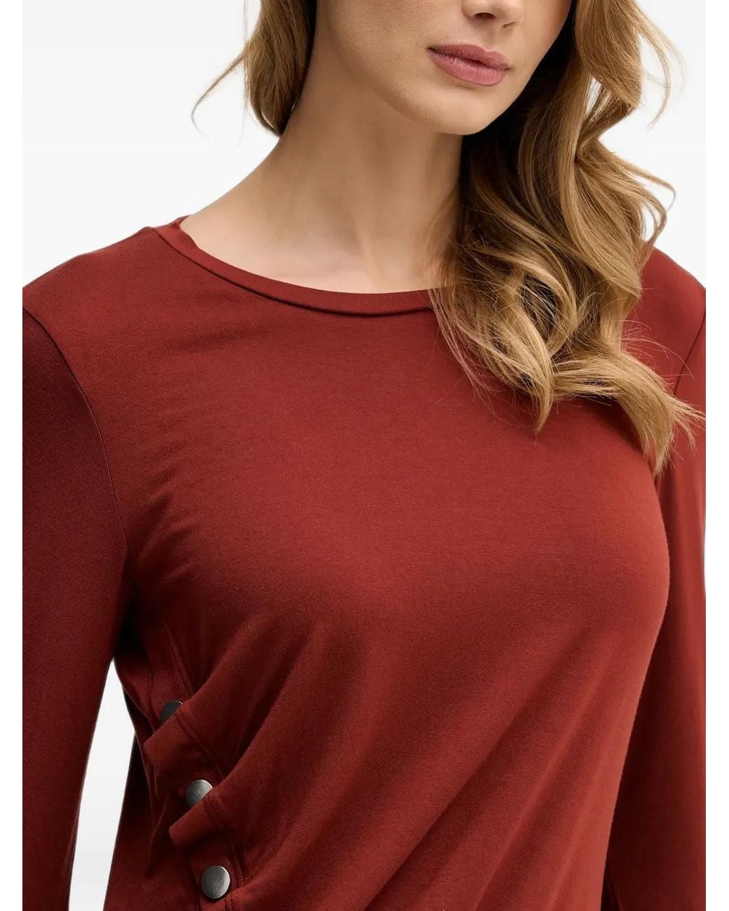Sisley Red Button-Detailed Ruched Top