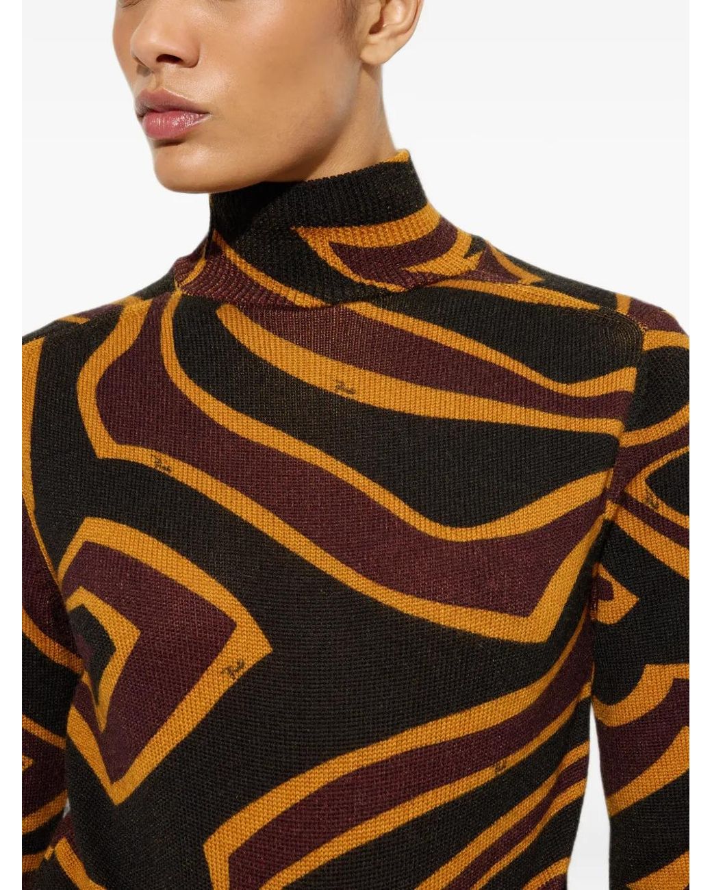 Emilio Pucci Brown Labirinto Print High-Neck Wool Sweater