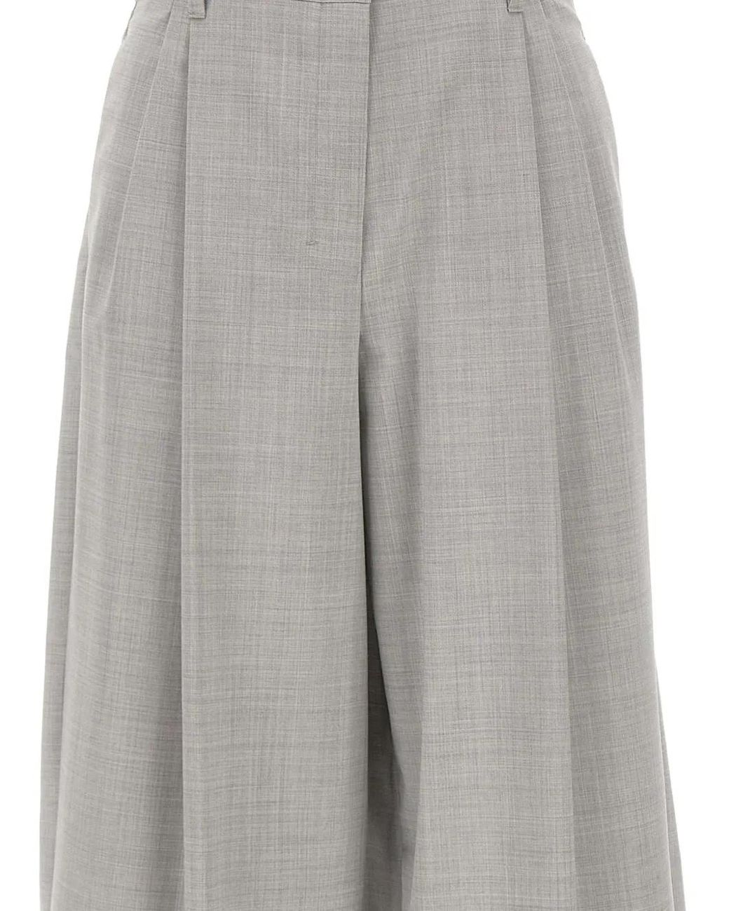 Max Mara Gray Pleated Wide-Leg Trousers