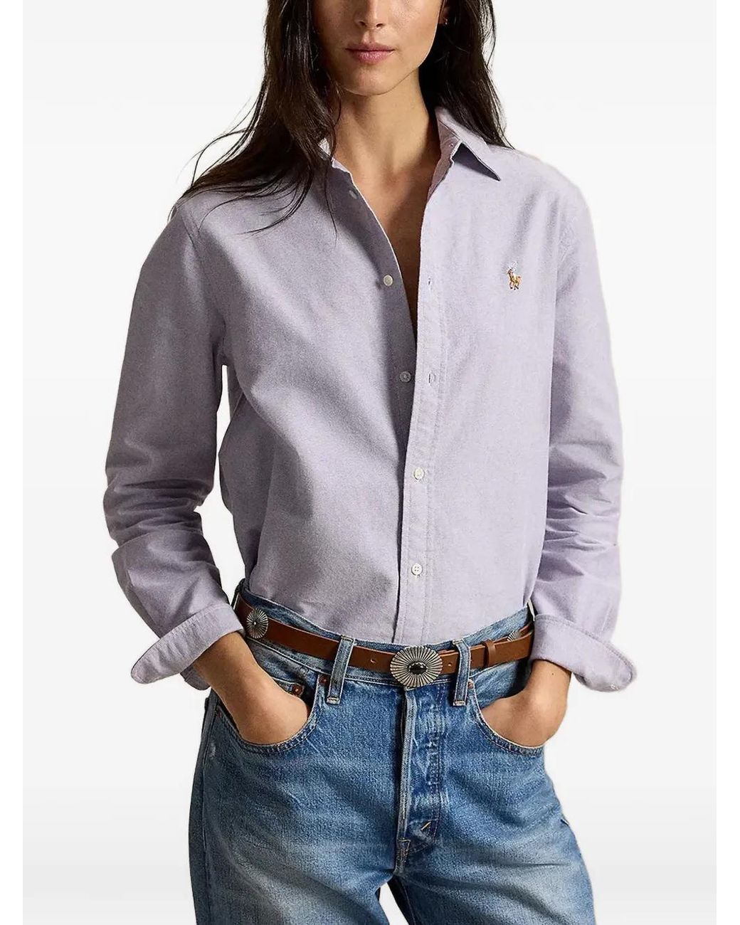Polo Ralph Lauren Gray Logo-Embroidered Button-Down Shirt