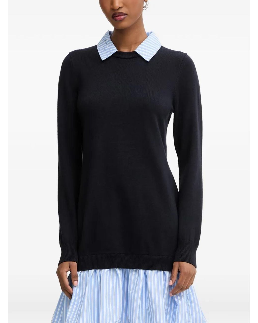 Morgan Black Layered-Effect Striped-Detail Mini Dress