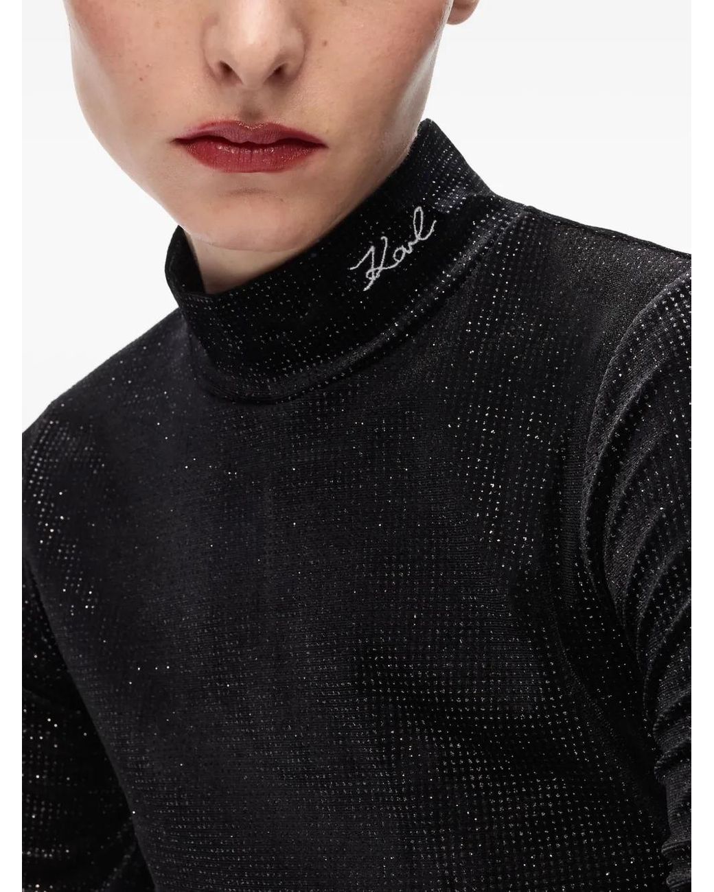 Karl Lagerfeld Black Sparkle Velvet High-Neck Top
