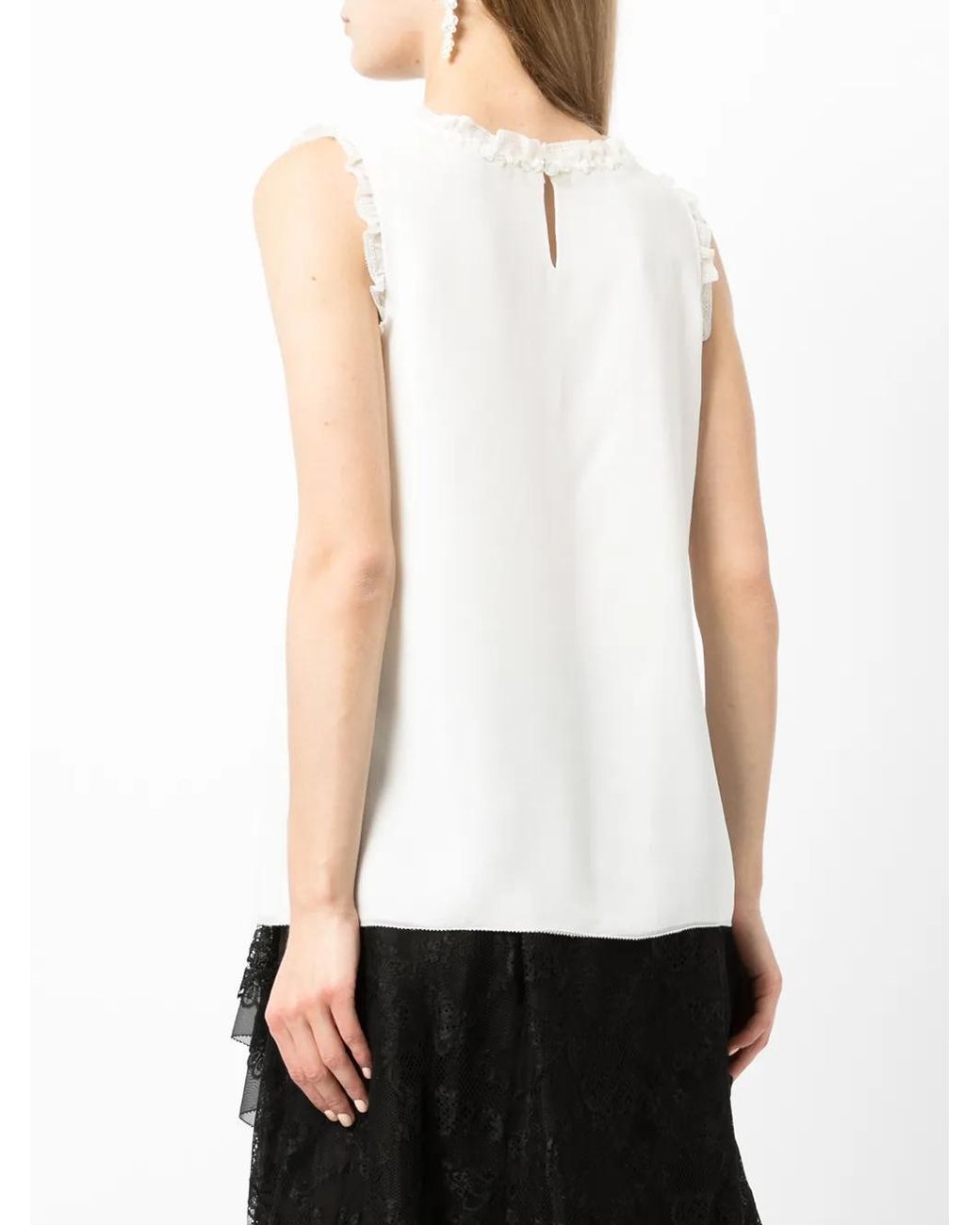 Shiatzy Chen White Bead-Embellished Silk Sleeveless Blouse