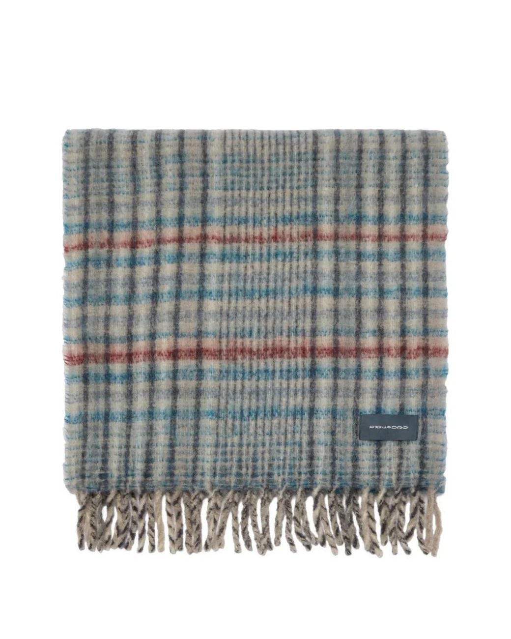 Piquadro Gray Check-Pattern Fringed Scarf