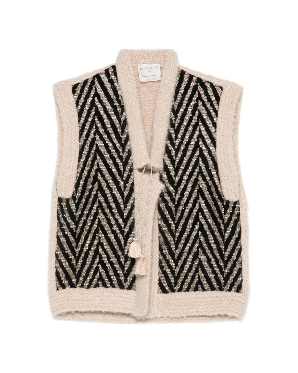 Forte_forte Black Chevron-Pattern Tassel-Detail Jacket