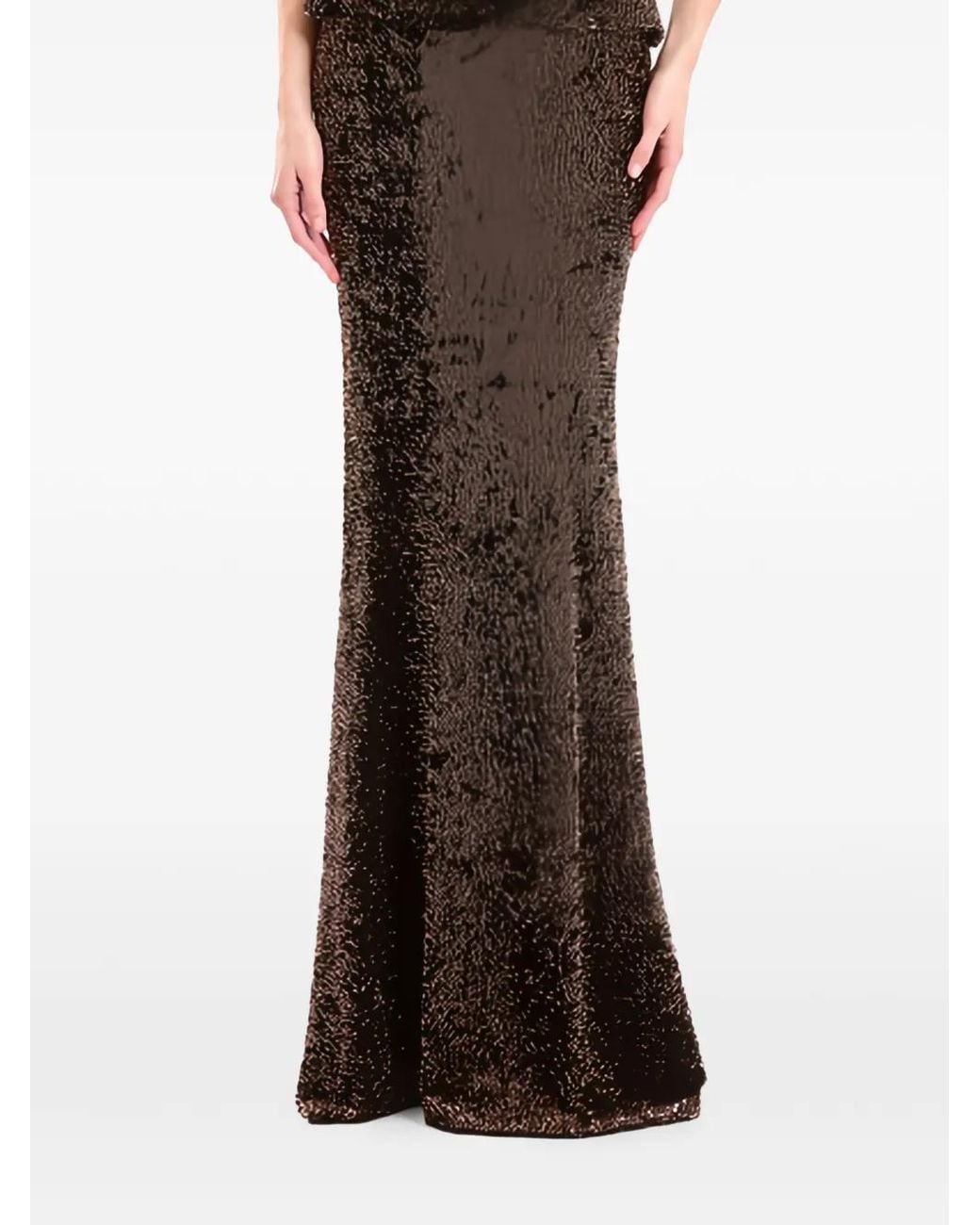 Gemy Maalouf Brown Sequin-Embellished Slim-Fit Skirt