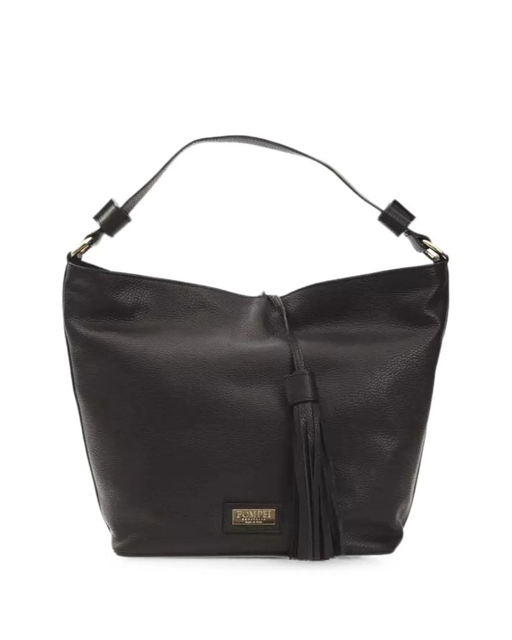Pompei Donatella Black Tassel-Detail Leather Shoulder Bag