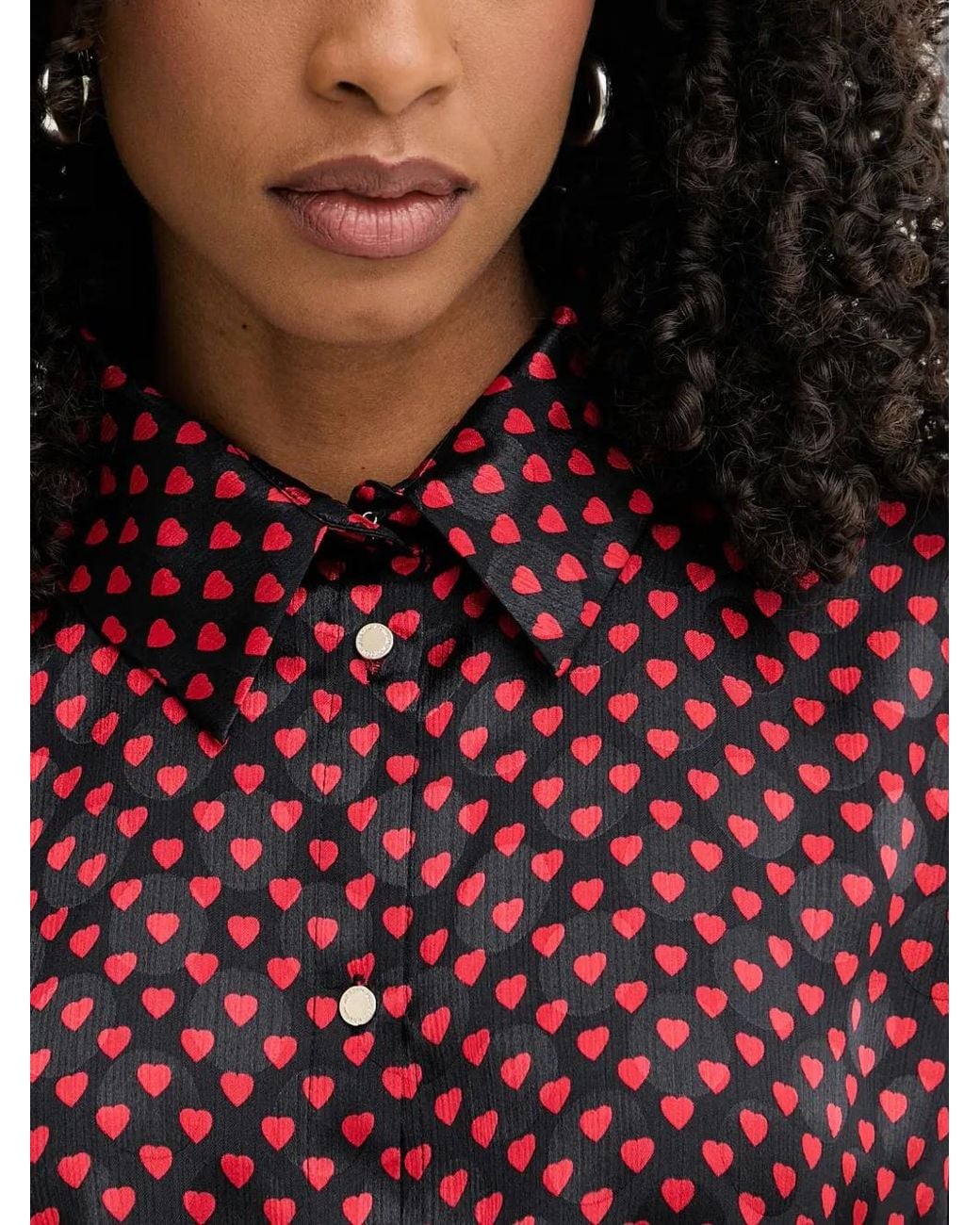Morgan Red Heart-Print Button-Up Shirt
